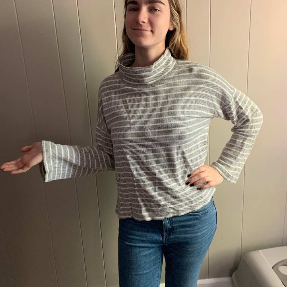 Madewell Grey striped high collared shirt